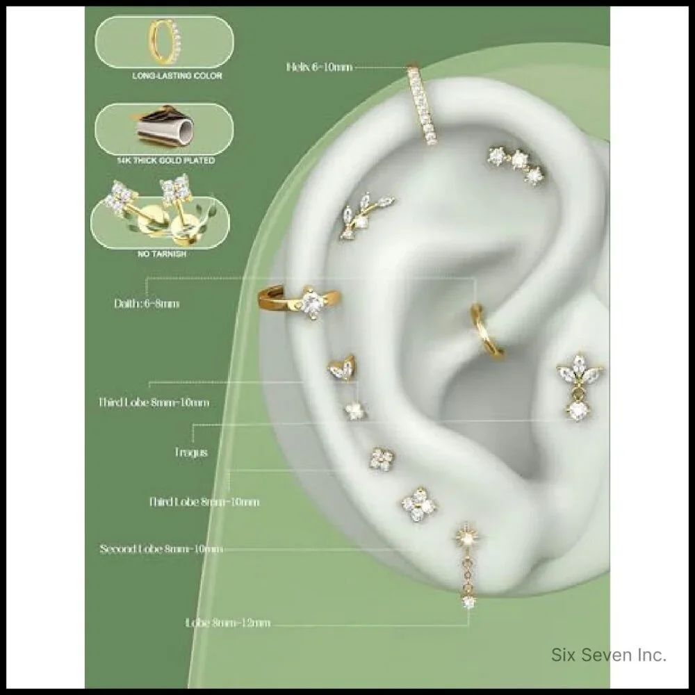 Hypoallergenic Surgical Steel Cartilage Earrings Flat Back Stud Hoop Set